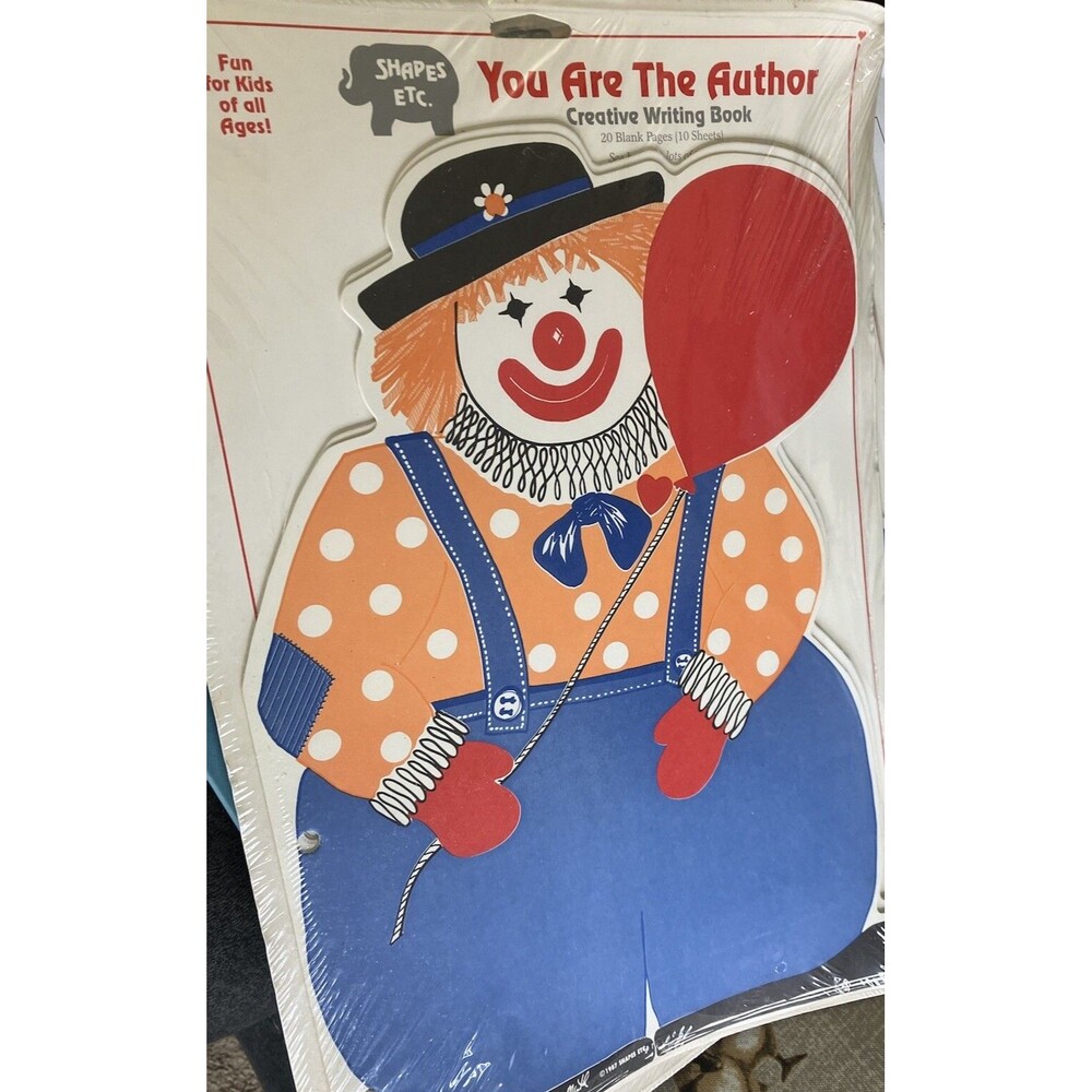 Vintage SHAPES ETC Creative Writing Book (1989) Clown - 10 Jumbo Sheets Paper